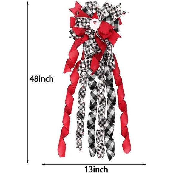 Christmas Tree Topper Bows Buffalo Plaid 13x48inch with Santa Head Strea… - Picture 3 of 3